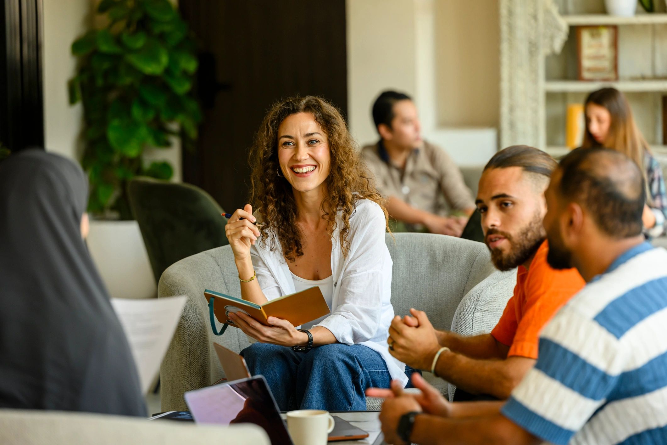 Business team collaborating in a contemporary office